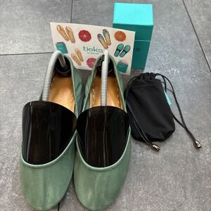 Tieks Pacific Green- discontinued- Leather Ballet Flats Size 9 Foldable Teal GUC